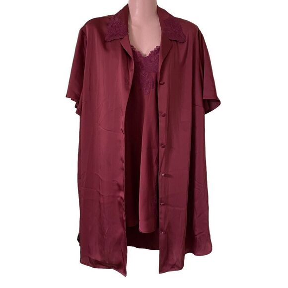 Cacique Robe Nightgown Womens Size 14 / 16 Slip Chemise Gown Set Maroon - Picture 2 of 9